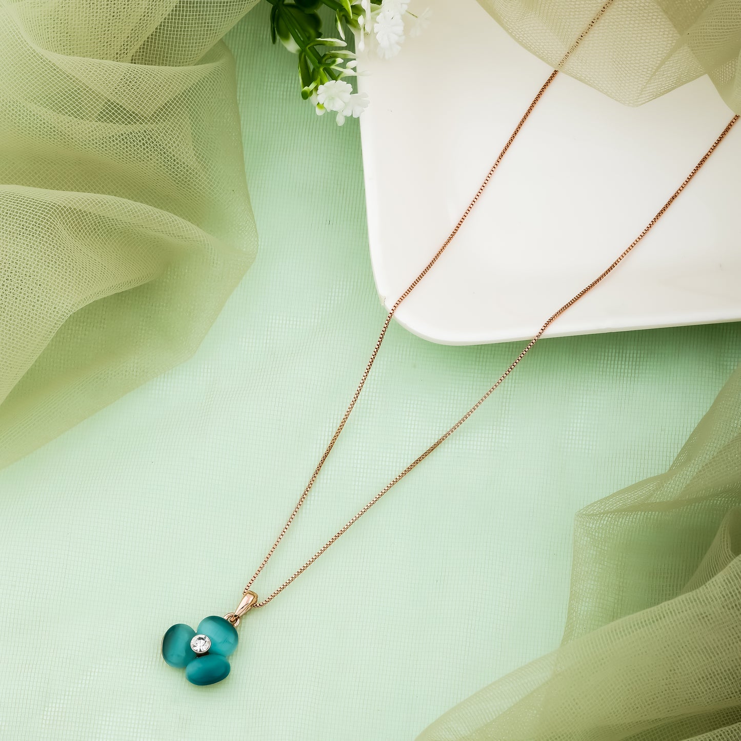 Turquoise Color Stone Necklace(Rose Gold)
