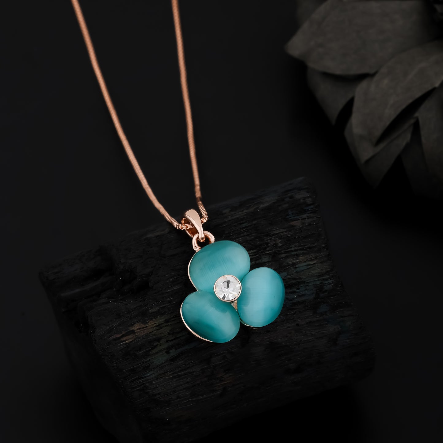 Turquoise Color Stone Necklace(Rose Gold)