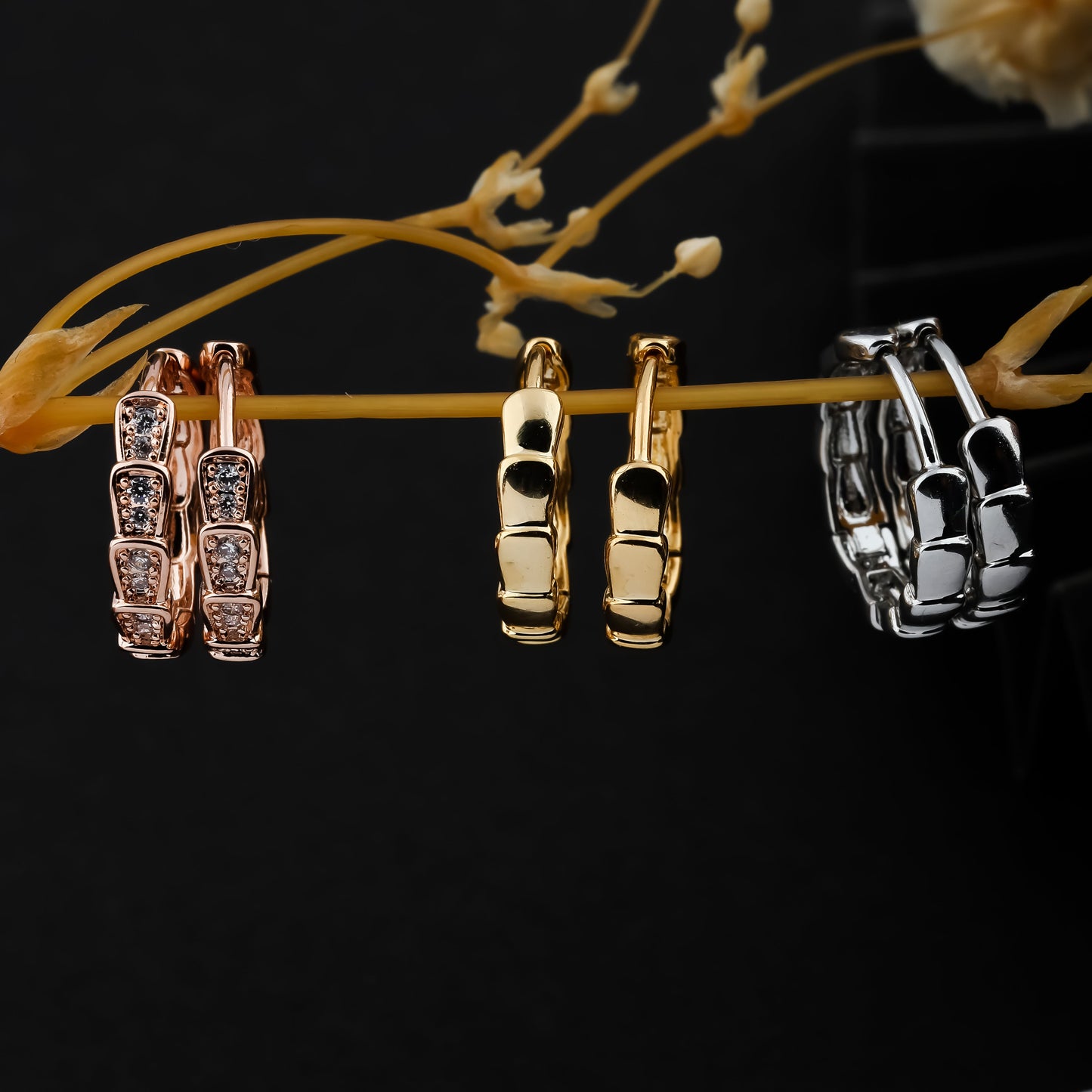 Serpenti Hoop Earrings (Tri Color) for Daily Use